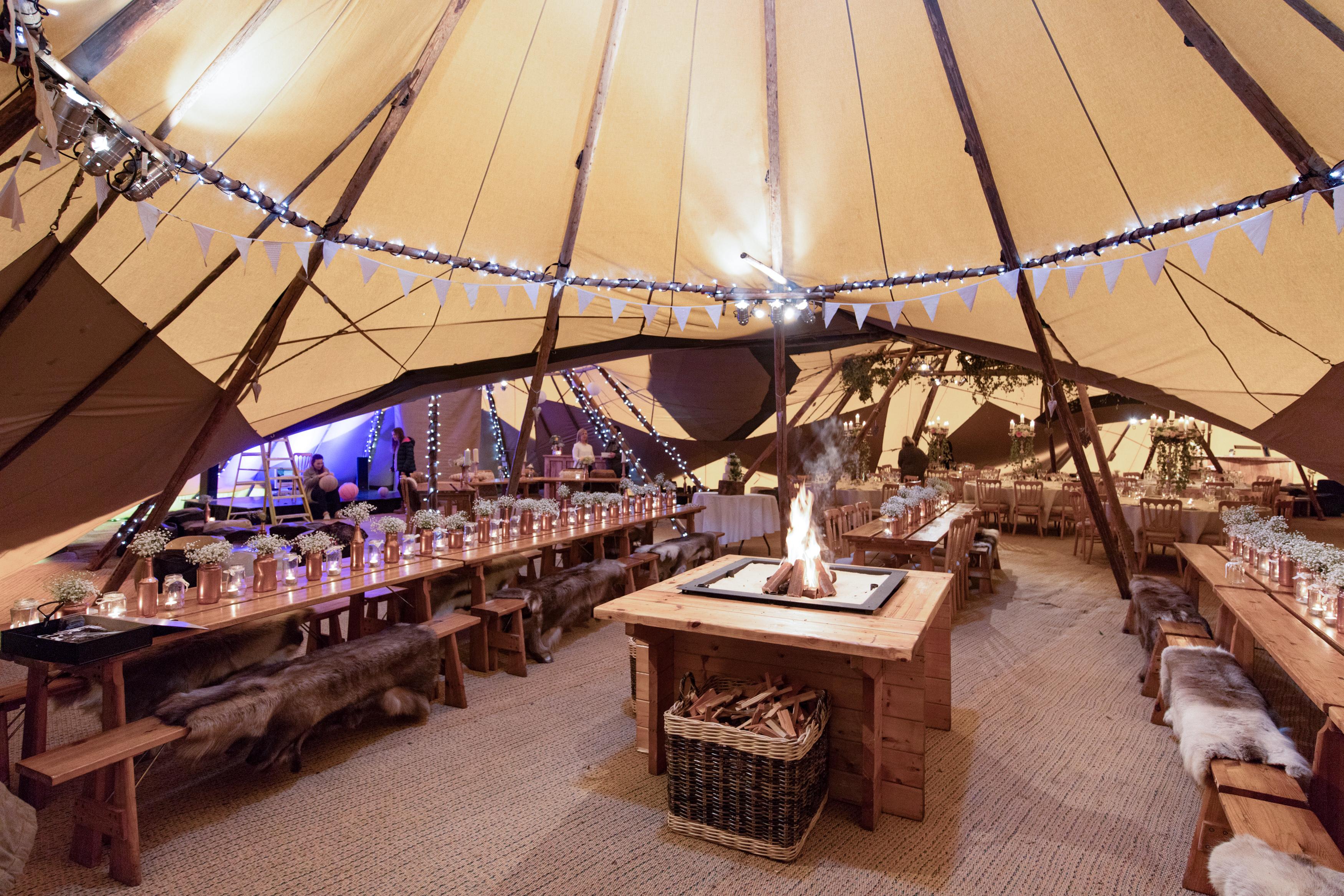 TABLES BENCHES Beautiful World Tents Chris Giles Photography Large Fire